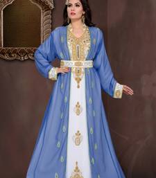 Navy Blue & White color Full Sleeves Handmade Moroccan Kaftan 