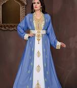 Navy Blue & White color luxurious Full Sleeves Handmade Moroccan Kaftan .