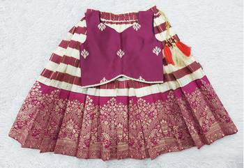 Baby Girl's Traditional Readymade Purple Pattu Pavadai Lehenga Choli For Kids 1