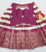 Baby Girl's Traditional Readymade Purple Pattu Pavadai Lehenga Choli For Kids