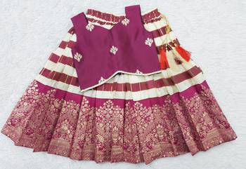 Baby Girl's Traditional Readymade Purple Pattu Pavadai Lehenga Choli For Kids 2