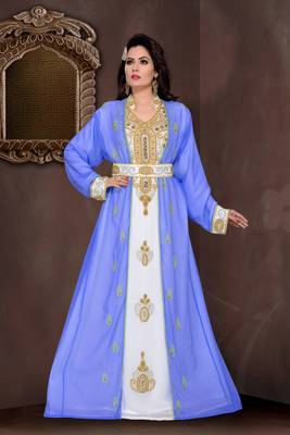 Royal -Blue & White color Full Sleeves Handmade Moroccan Kaftan  1