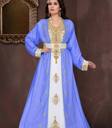 Royal -Blue & White color Full Sleeves Handmade Moroccan Kaftan 