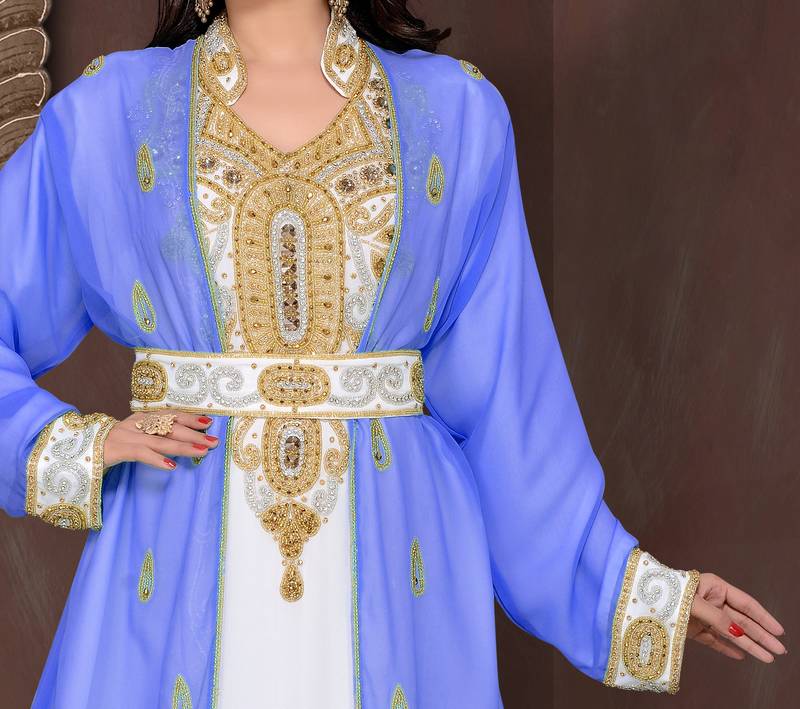 Royal -Blue & White color luxurious Full Sleeves Handmade Moroccan Kaftan .