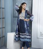 Nikhaar navy blue embroidered georgette anarkali kurta &