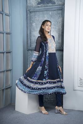Nikhaar navy blue embroidered georgette anarkali kurta & 4