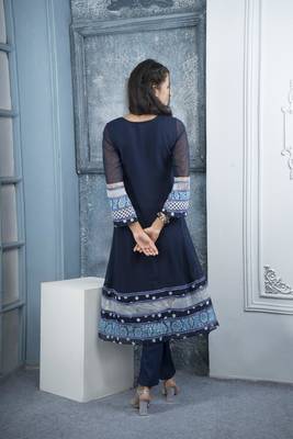 Nikhaar navy blue embroidered georgette anarkali kurta & 5