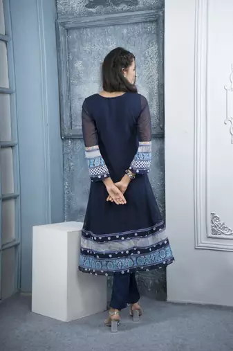 Nikhaar navy blue embroidered georgette anarkali kurta &