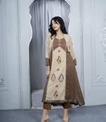 Nikhaar beige embroidered silk asymmetrical kurta &