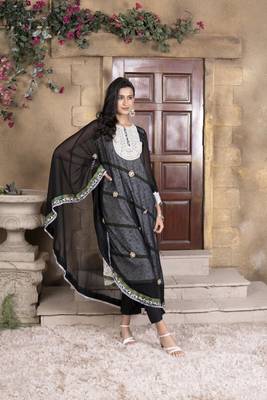 Nikhaar black embroidered georgette asymmetrical kurta & 4