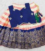 Baby Girl's Traditional Readymade Blue Pattu Pavadai Lehenga Choli For Kids