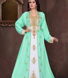 Sea-Green & White color Full Sleeves Handmade Moroccan Kaftan 