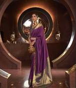 Purple Faux Kanjivaram Silk Zari Weaving Border And Rich Pallu Saree With Blouse For Women