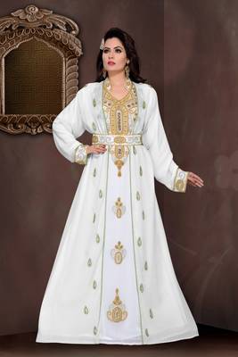 Off-White  & White color Full Sleeves Handmade Moroccan Kaftan  1