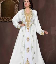 Off-White  & White color Full Sleeves Handmade Moroccan Kaftan 