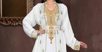 Off-White  & White color Full Sleeves Handmade Moroccan Kaftan  2