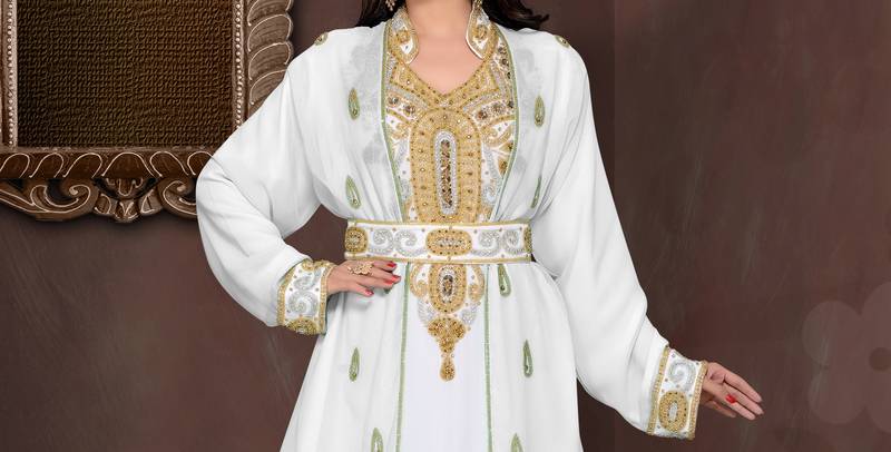 Off-White  & White color luxurious Full Sleeves Handmade Moroccan Kaftan .