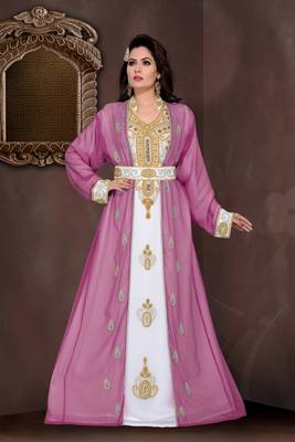 Wine & White color Full Sleeves Handmade Moroccan Kaftan  1