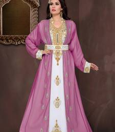 Wine & White color Full Sleeves Handmade Moroccan Kaftan 