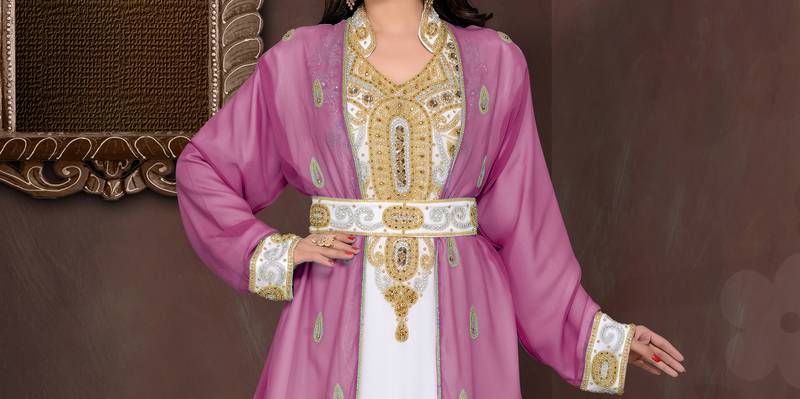 Wine & White color luxurious Full Sleeves Handmade Moroccan Kaftan .