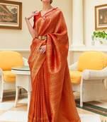 Red Faux Kanjivaram Silk And Zari Weaving Border And Pallu Saree With Blouse For Women