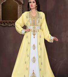 Yellow & White color Full Sleeves Handmade Moroccan Kaftan 