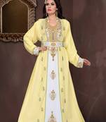 Yellow & White color luxurious Full Sleeves Handmade Moroccan Kaftan .