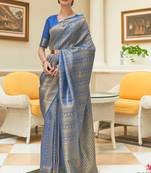 Blue Faux Kanjivaram Silk And Zari Weaving Border And Pallu Saree With Blouse For Women