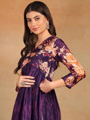 women purple silk blend floral printed straight kurta trouser with dupatta 2