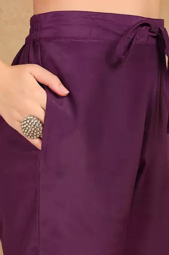 women purple silk blend floral printed straight kurta trouser with dupatta