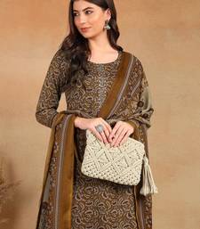 women brown rayon blend ethnic motifs printed straight kurta trouser with dupatta