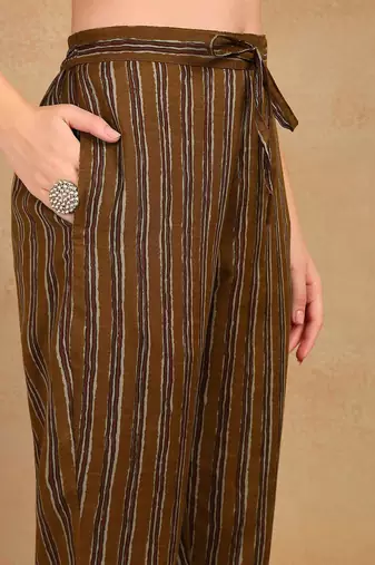 women brown rayon blend ethnic motifs printed straight kurta trouser with dupatta