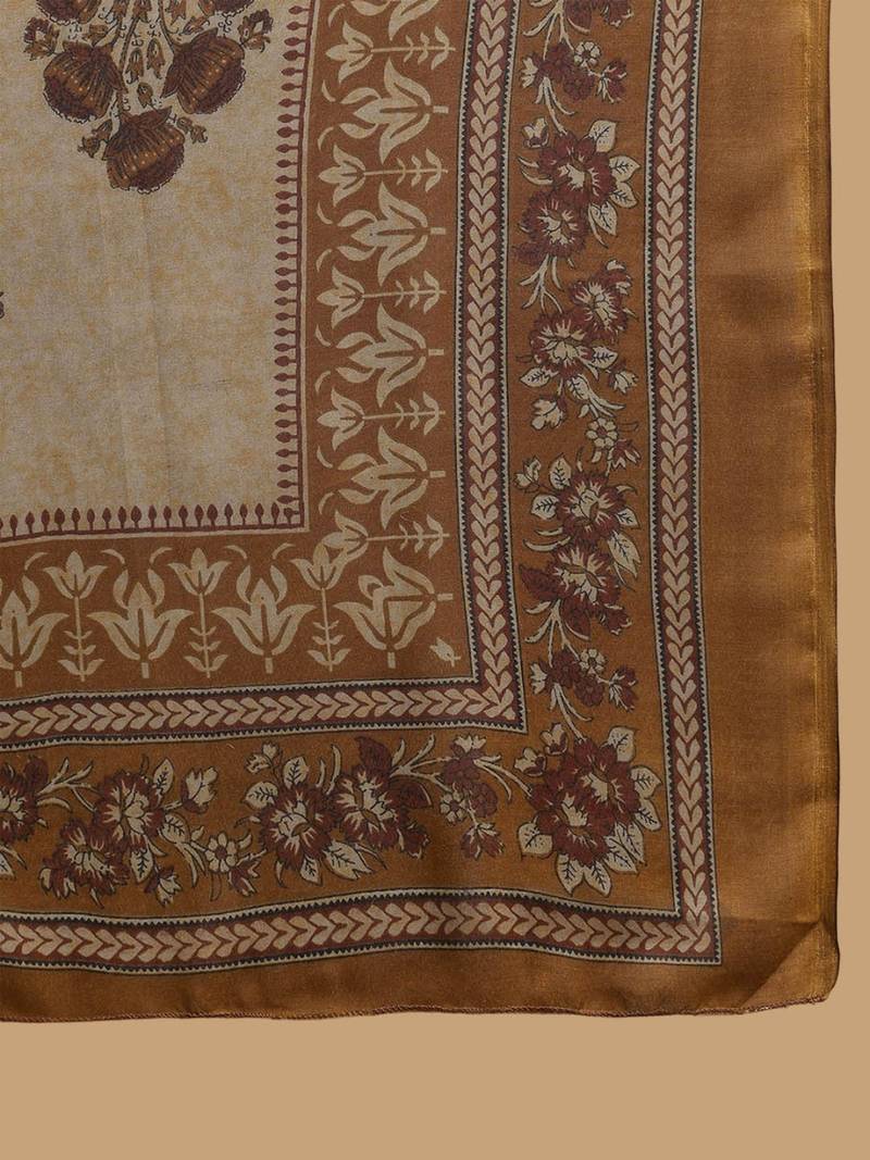 women brown rayon blend ethnic motifs printed straight kurta trouser with dupatta