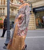 Grey Banarasi Silk Zari Weaving Border And Rich Pallu Saree With Blouse For Women