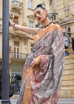 Grey Banarasi Silk Zari Weaving Border And Rich Pallu Saree With Blouse For Women 2