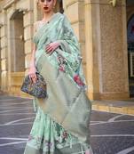 Sea Green Banarasi Silk Zari Weaving Border And Rich Pallu Saree With Blouse For Women