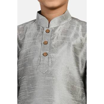 Grey plain cotton silk boys-kurta-pyjama 2