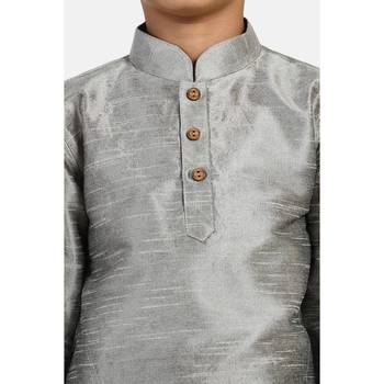 Grey plain cotton silk boys-kurta-pyjama 3