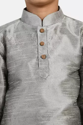 Grey plain cotton silk boys-kurta-pyjama