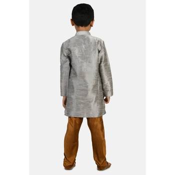Grey plain cotton silk boys-kurta-pyjama 4