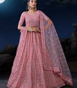 Fusionic pink embroidered net lehenga-choli with blouse