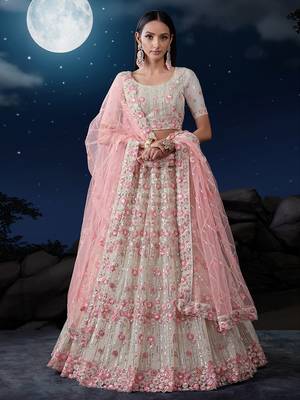 Fusionic off-white embroidered net lehenga-choli with blouse 1