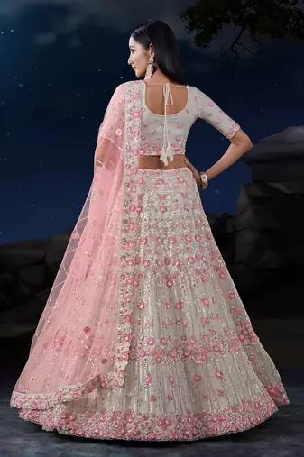 Fusionic off-white embroidered net lehenga-choli with blouse