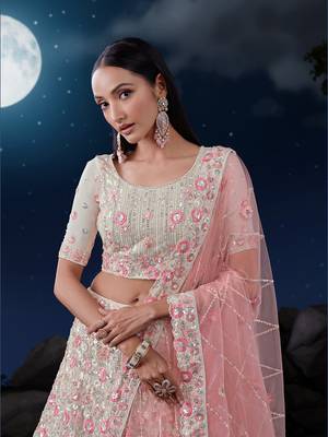 Fusionic off-white embroidered net lehenga-choli with blouse 3
