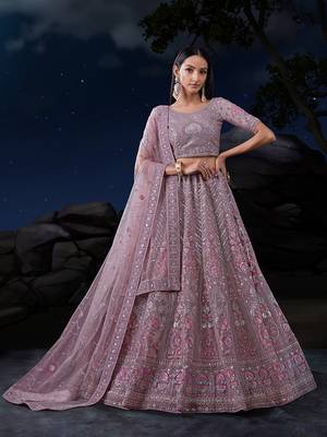Fusionic purple embroidered net lehenga-choli with blouse 1