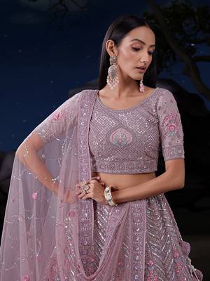 Fusionic purple embroidered net lehenga-choli with blouse 3