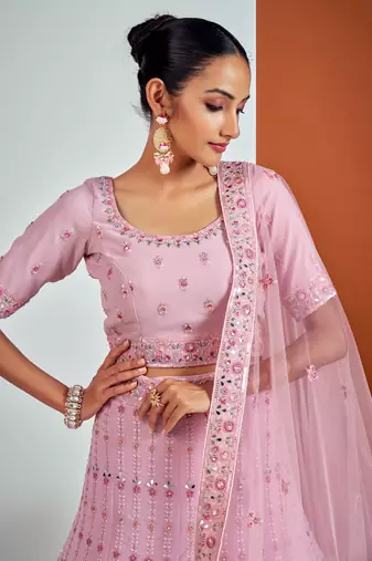 Fusionic pink embroidered georgette lehenga-choli with blouse