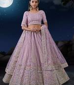 Fusionic lavender embroidered net lehenga-choli with blouse