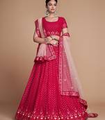 Fusionic red embroidered georgette lehenga-choli with blouse