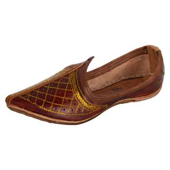 Maroon gold stitch leather jodhpuri men's mojaris 1